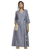 Women's Grey Cotton 3/4th Sleeved A-line Kurti