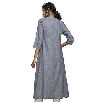 Women's Grey Cotton 3/4th Sleeved A-line Kurti 2