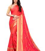 Pink embroidered poly silk saree with blouse