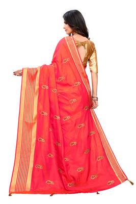 Pink embroidered poly silk saree with blouse 2
