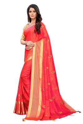 Pink embroidered poly silk saree with blouse 3