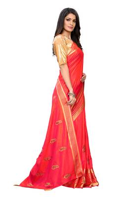 Pink embroidered poly silk saree with blouse 4