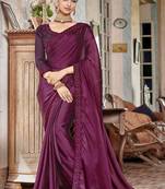 Dark purple embroidered silk saree with blouse