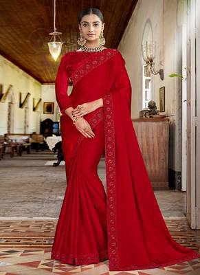 Maroon embroidered silk saree with blouse 1