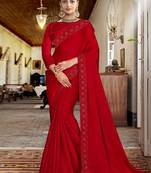 Maroon embroidered silk saree with blouse