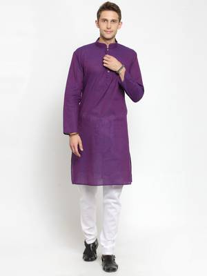 Purple plain cotton kurta-pajama 1