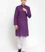 Purple plain cotton kurta-pajama
