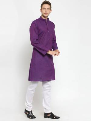 Purple plain cotton kurta-pajama 2