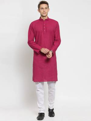Pink plain cotton kurta-pajama 1