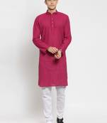 Pink plain cotton kurta-pajama