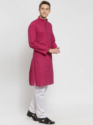 Pink plain cotton kurta-pajama 2