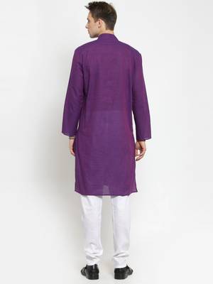 Purple plain cotton kurta-pajama 3
