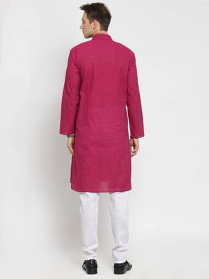 Pink plain cotton kurta-pajama 3