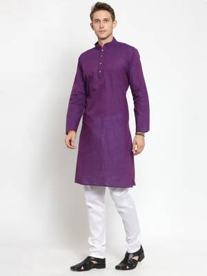 Purple plain cotton kurta-pajama 4