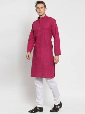Pink plain cotton kurta-pajama 4