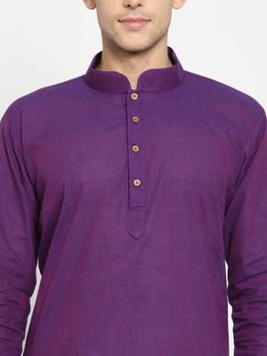 Purple plain cotton kurta-pajama 5