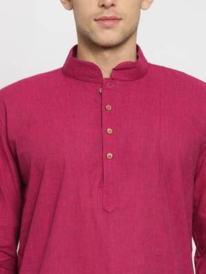 Pink plain cotton kurta-pajama 5