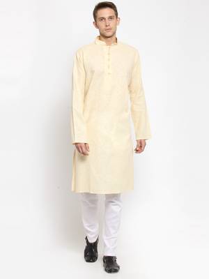 Yellow plain cotton kurta-pajama 1