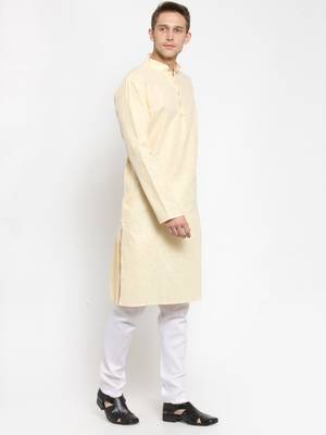 Yellow plain cotton kurta-pajama 2