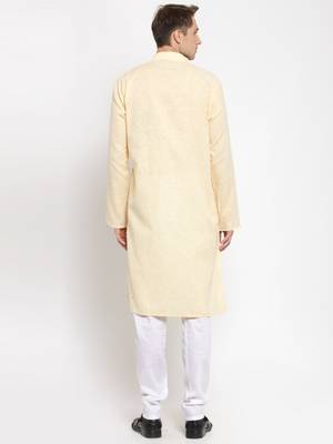 Yellow plain cotton kurta-pajama 3