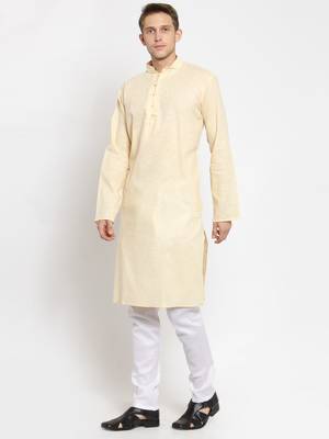 Yellow plain cotton kurta-pajama 4