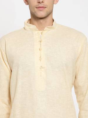 Yellow plain cotton kurta-pajama 5