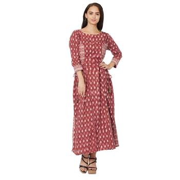 Maroon printed cotton kurtas-and-kurtis 1