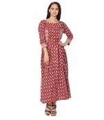 Maroon printed cotton kurtas-and-kurtis
