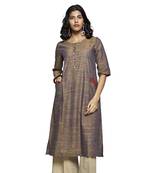 Beige plain cotton kurtas-and-kurtis