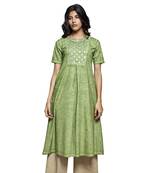 Green hand woven cotton kurtas-and-kurtis