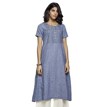 Blue plain cotton kurtas-and-kurtis 1