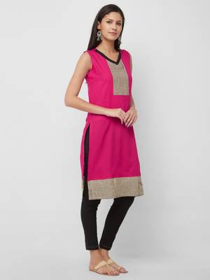 Pink plain cotton kurtas-and-kurtis 4