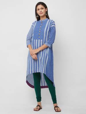 Blue plain cotton kurtas-and-kurtis 1