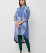 Blue plain cotton kurtas-and-kurtis