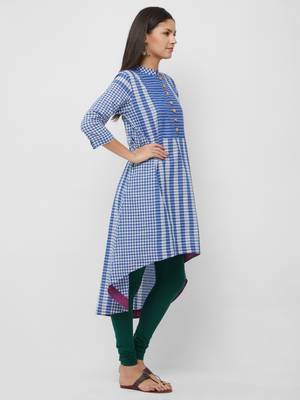Blue plain cotton kurtas-and-kurtis 3