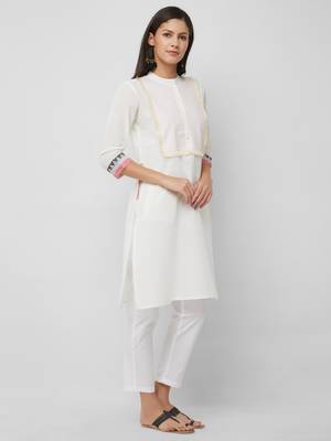 White plain cotton kurtas-and-kurtis 3