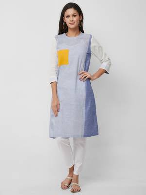 Blue plain cotton kurtas-and-kurtis 1