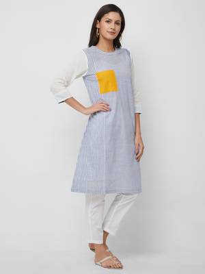 Blue plain cotton kurtas-and-kurtis 3