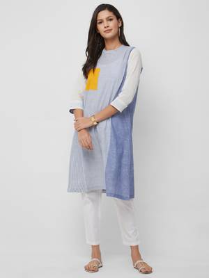 Blue plain cotton kurtas-and-kurtis 4
