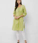 Green plain cotton kurtas-and-kurtis