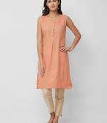 Peach plain cotton kurtas-and-kurtis
