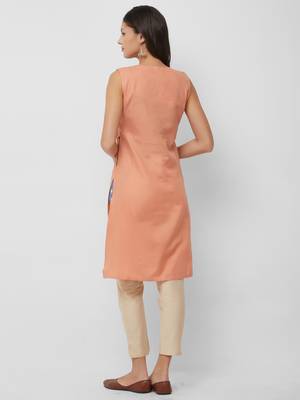 Peach plain cotton kurtas-and-kurtis 2
