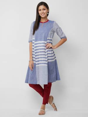 Blue woven cotton kurtas-and-kurtis 1