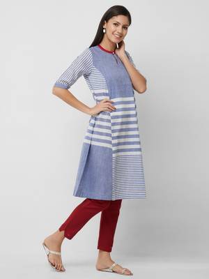 Blue woven cotton kurtas-and-kurtis 3