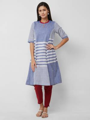 Blue woven cotton kurtas-and-kurtis 4