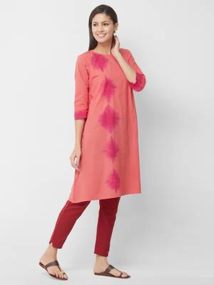 Peach printed cotton kurtas-and-kurtis 3