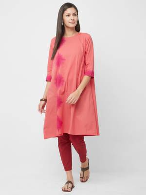 Peach printed cotton kurtas-and-kurtis 4