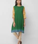 Green printed cotton kurtas-and-kurtis
