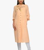 Yellow embroidered cotton kurtas-and-kurtis