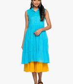 Blue plain cotton kurtas-and-kurtis